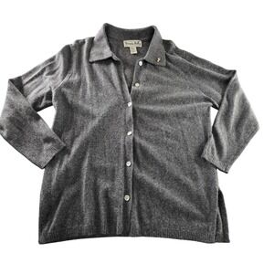 Victoria Holley Silk Angora Blend Cardigan Sweater‎ Gray Button Front Large